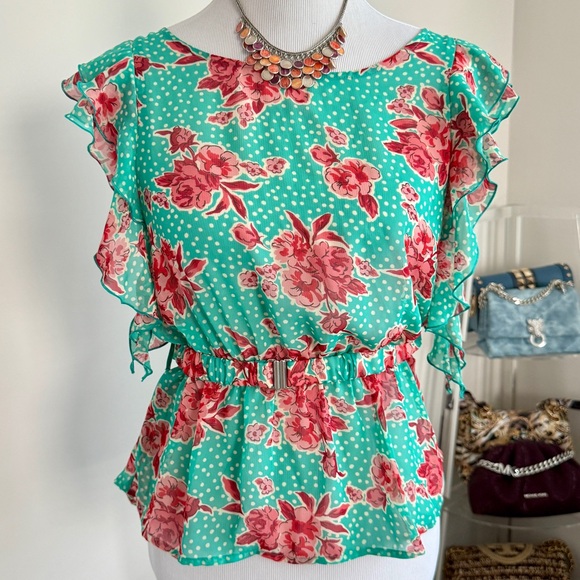 XXI Floral Top with belt size M-L - Picture 3 of 8